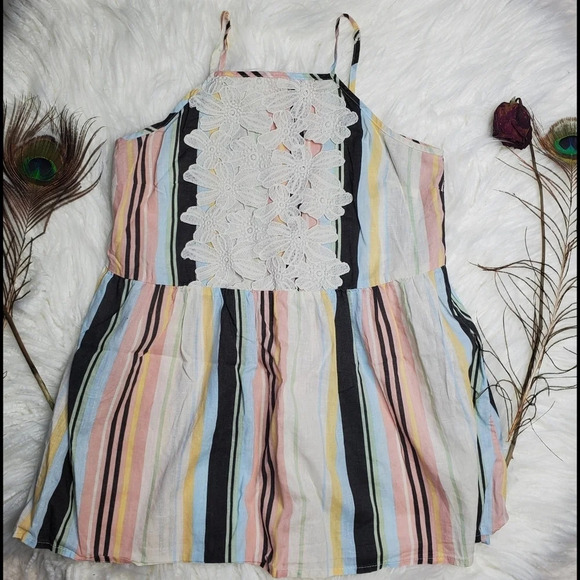 Xhilaration Striped Embroidered Floral Top - Picture 1 of 4